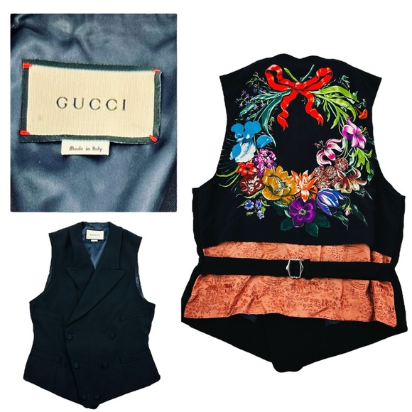 Gucci Jackets & Blazers - Gucci Double Breasted Waistcoat Pocket Button Front Vest Bow Coronet Print Black